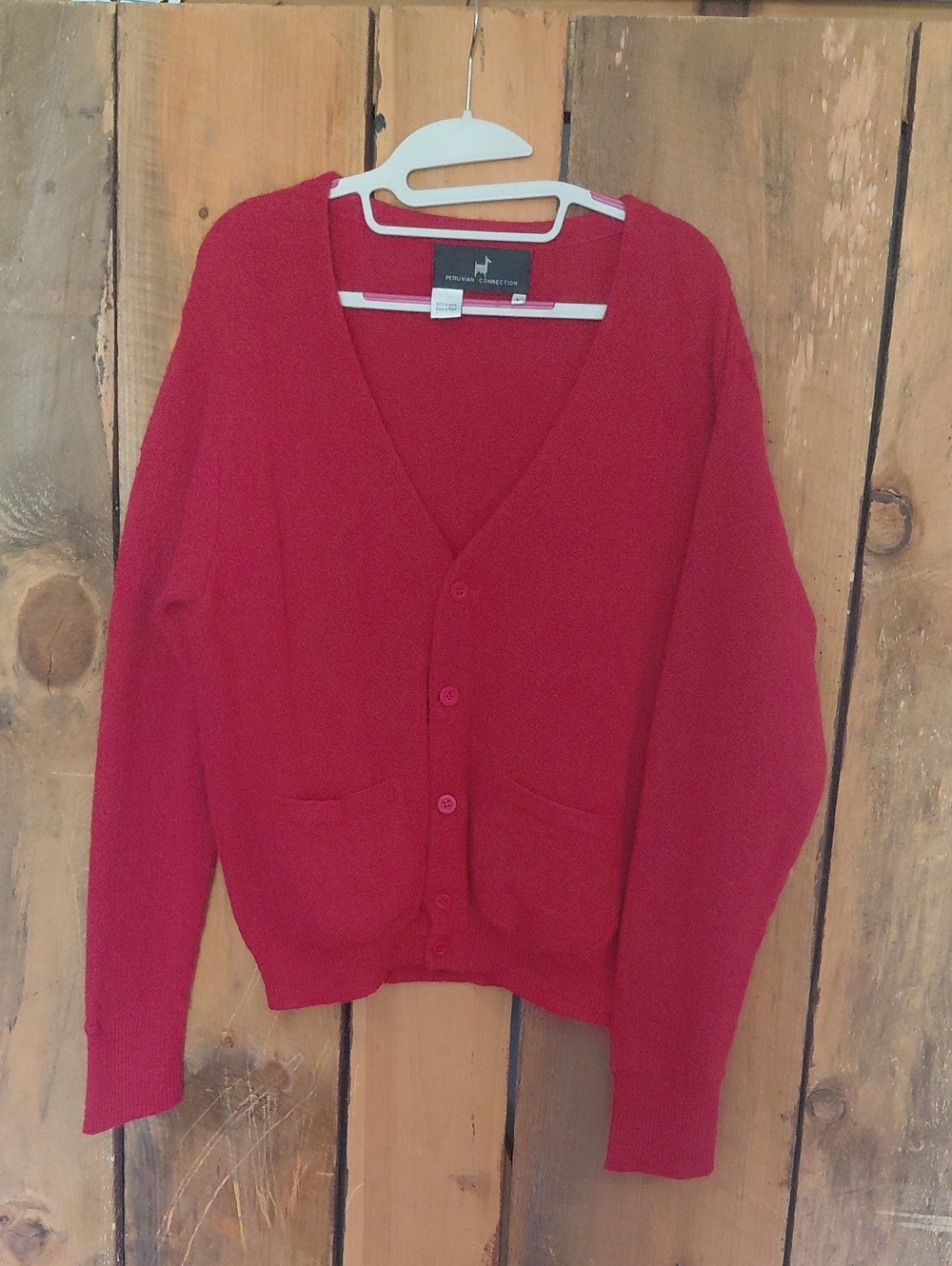Peruvian Connection Red V-Neck Button Cardigan